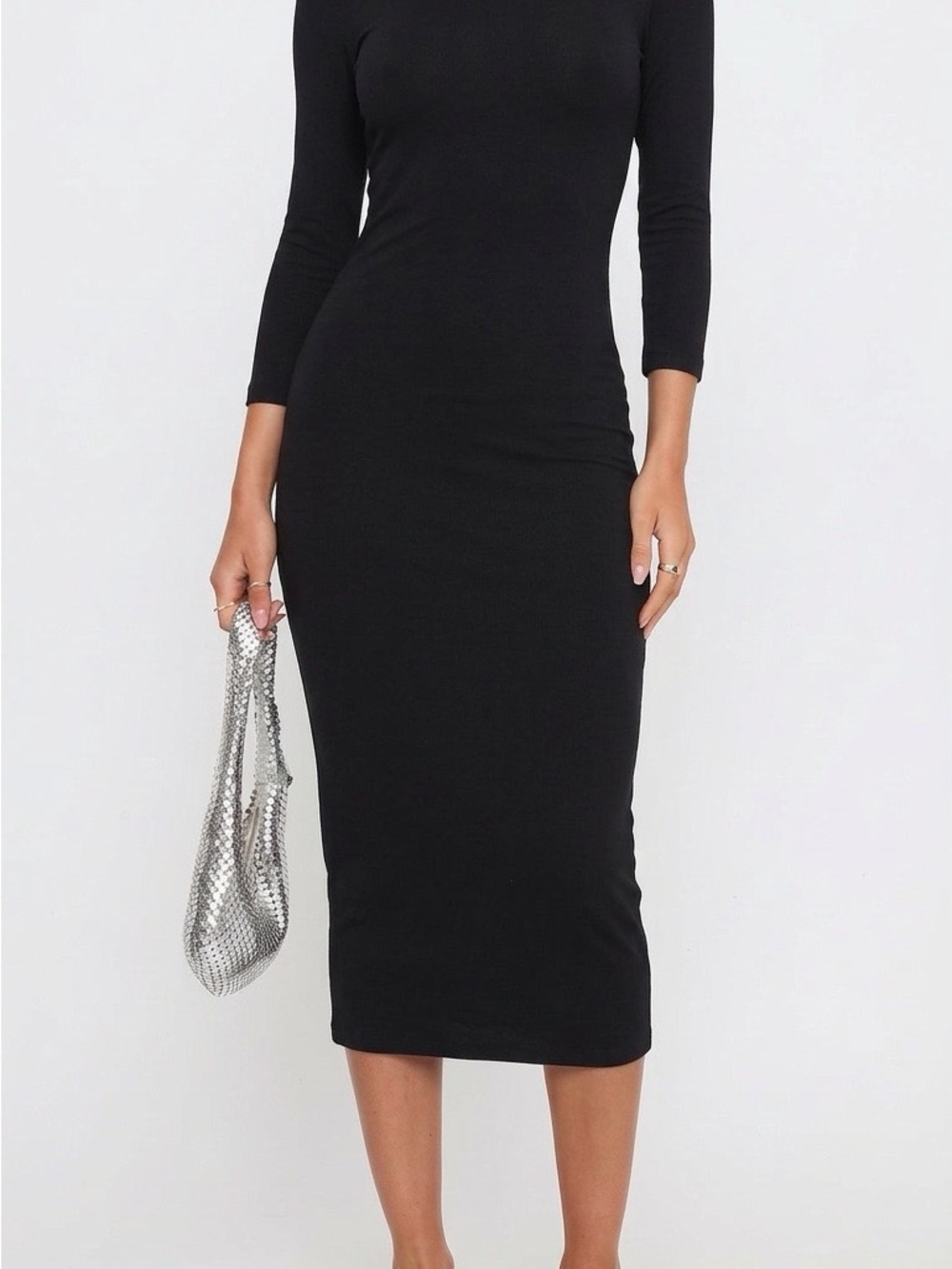 Armani Exchange Black 3/4 Sleeve Midi Bodycon Dress